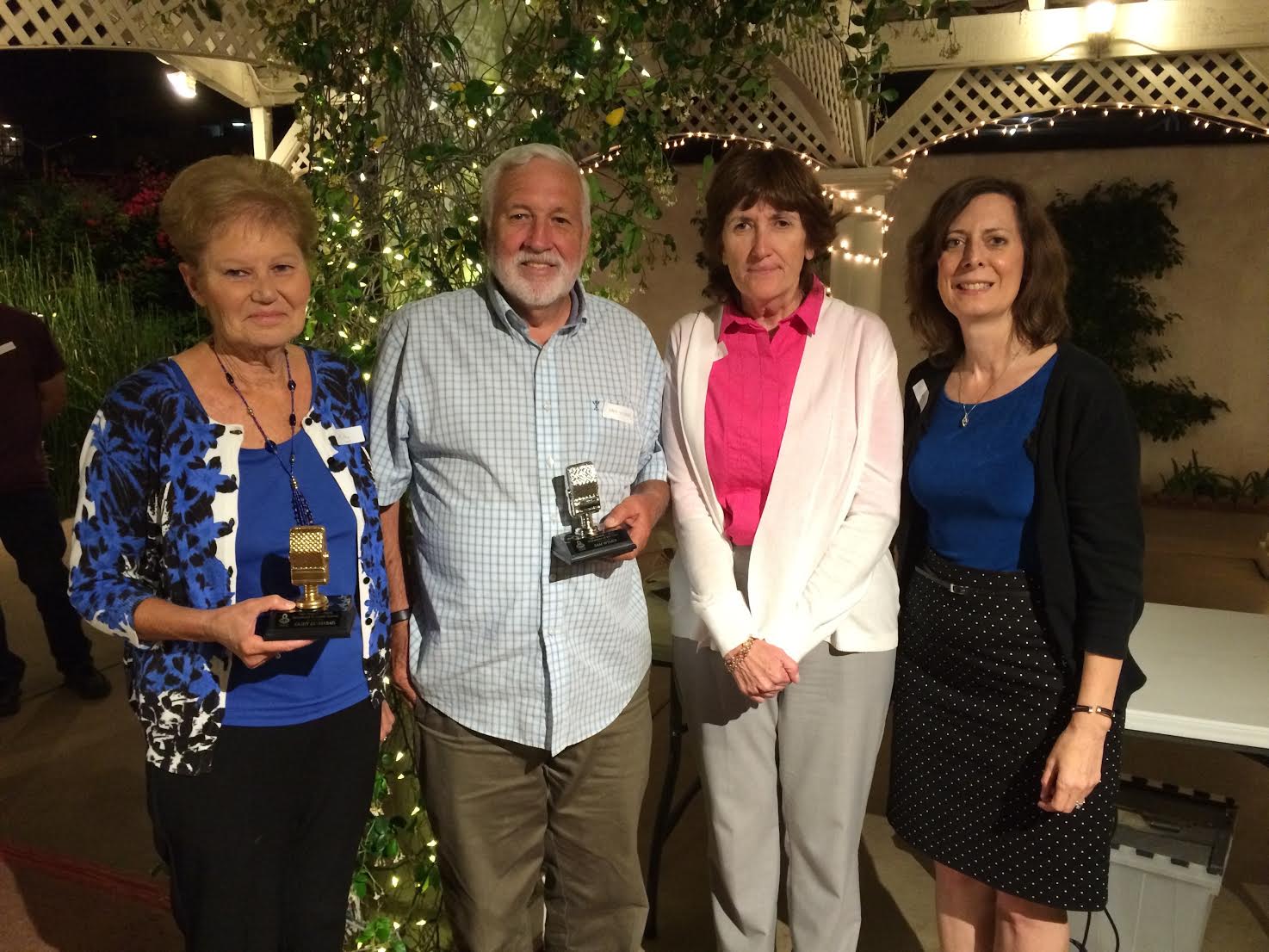 Gold Mic Winner Kathy Desmarais, Silver Mic winner Sam Wymer, Station Manager Mitzi Tharin, DIrector, Andrea Pasquale