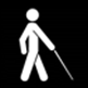 White on black background man walking with white cane