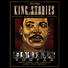 Artist sketch of face of Dr martin Luther King Jr with workds King Stories at the top