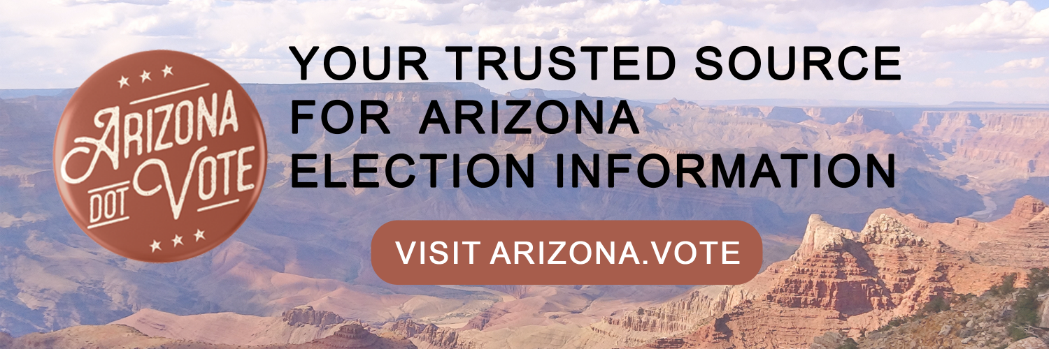 Button with text that says Arizona dot vote against a panoramic photo of the grand canyon